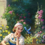 和蜀葵花在一起